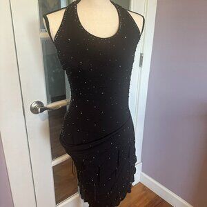 Black Halter Draped Latin/ Rhythm Retro 90's Competition Dress S/M